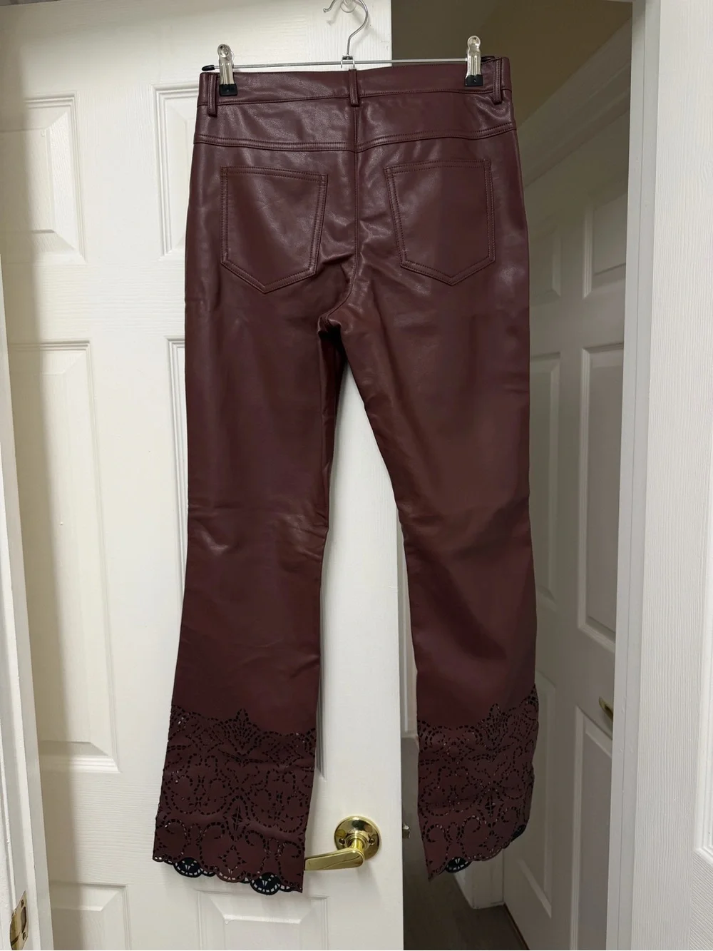 NWT By Anthropologie Faux Leather Slim Flare Pants Chocolate Size 8 - Picture 12 of 16
